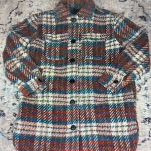 Sebby Teal, Rust & Cream Plaid Pea Coat